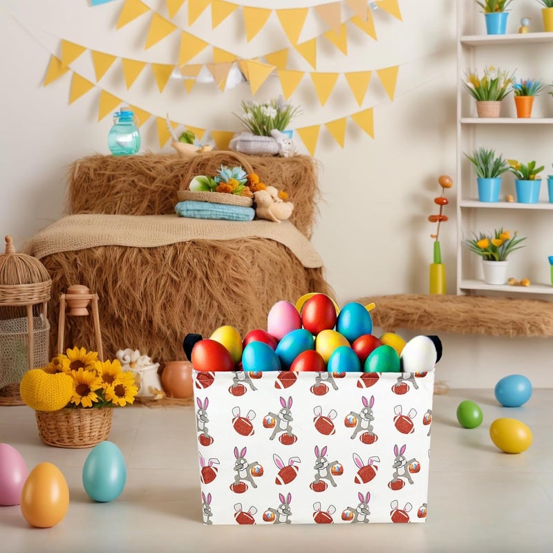 SETAMA Large Empty Easter Basket for Kid Fabric Personalized Football Bunny Eggs Easter Gift Basket for Boy and Girl (Rabbit Easter Egg Rugby) - Image 2